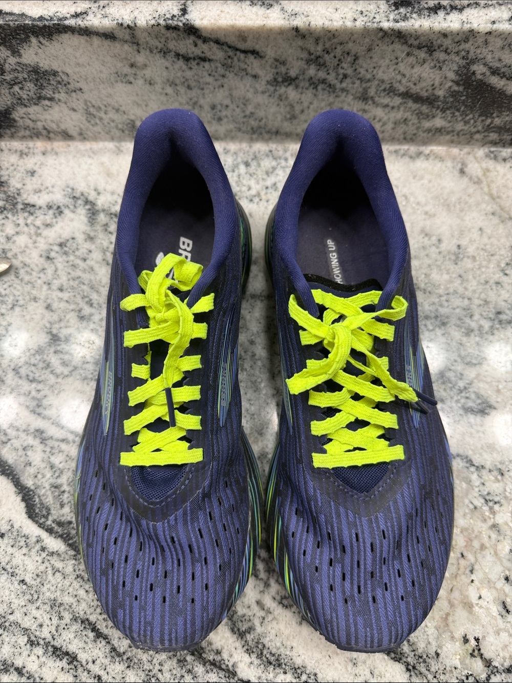 Brooks Women's Navy Running Shoes with Neon Yellow Laces